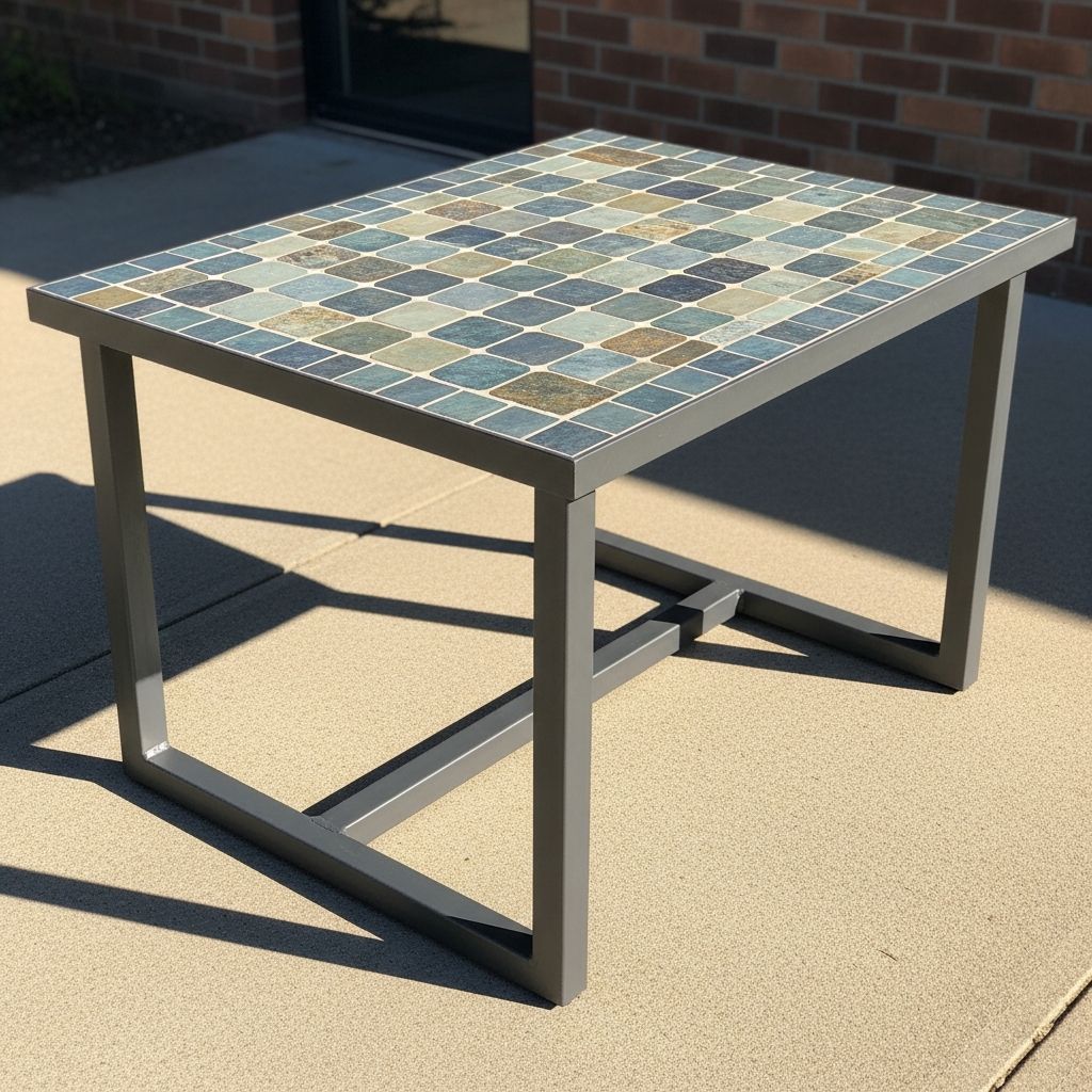 Create a durable, stylish outdoor table by combining a tiled top with a strong steel frame.