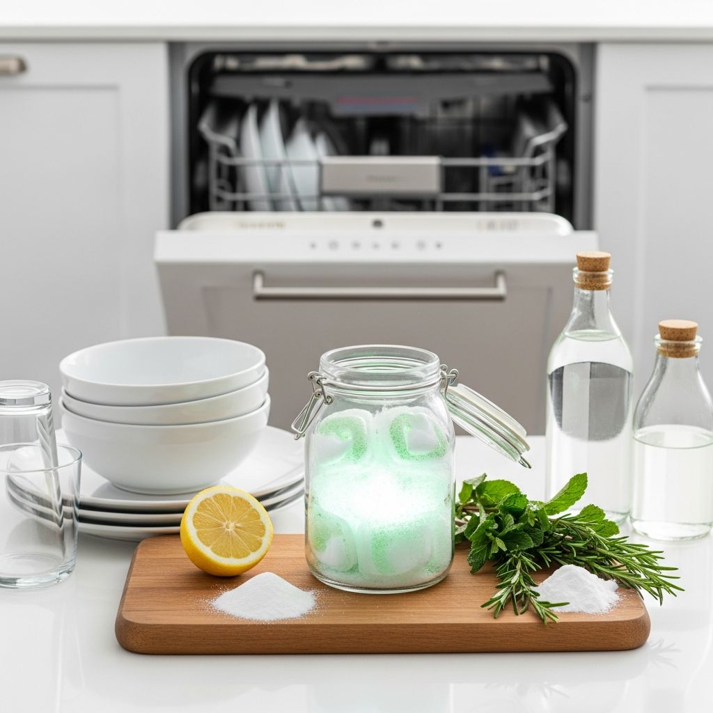 Learn how to make effective, eco-friendly dishwasher detergent at home with simple ingredients.