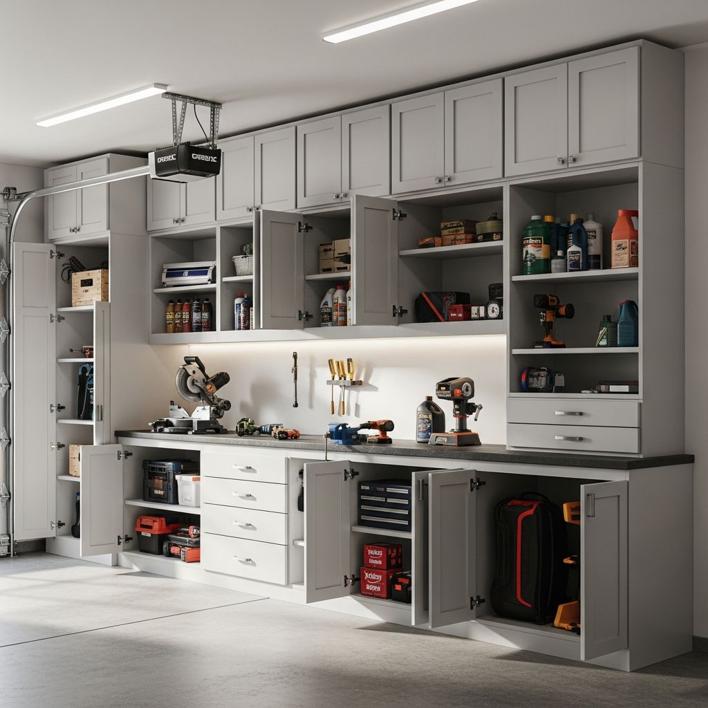 Turn chaotic garage clutter into sleek, wall-to-wall storage with custom oversized cabinets you can build yourself.