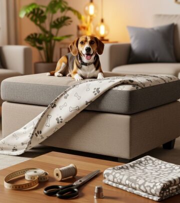 Create a durable, stylish dog ottoman with custom slipcover for your furry friend's comfort.