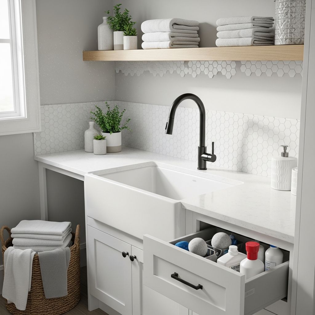 Transform your laundry room with stylish sink designs and smart storage solutions.