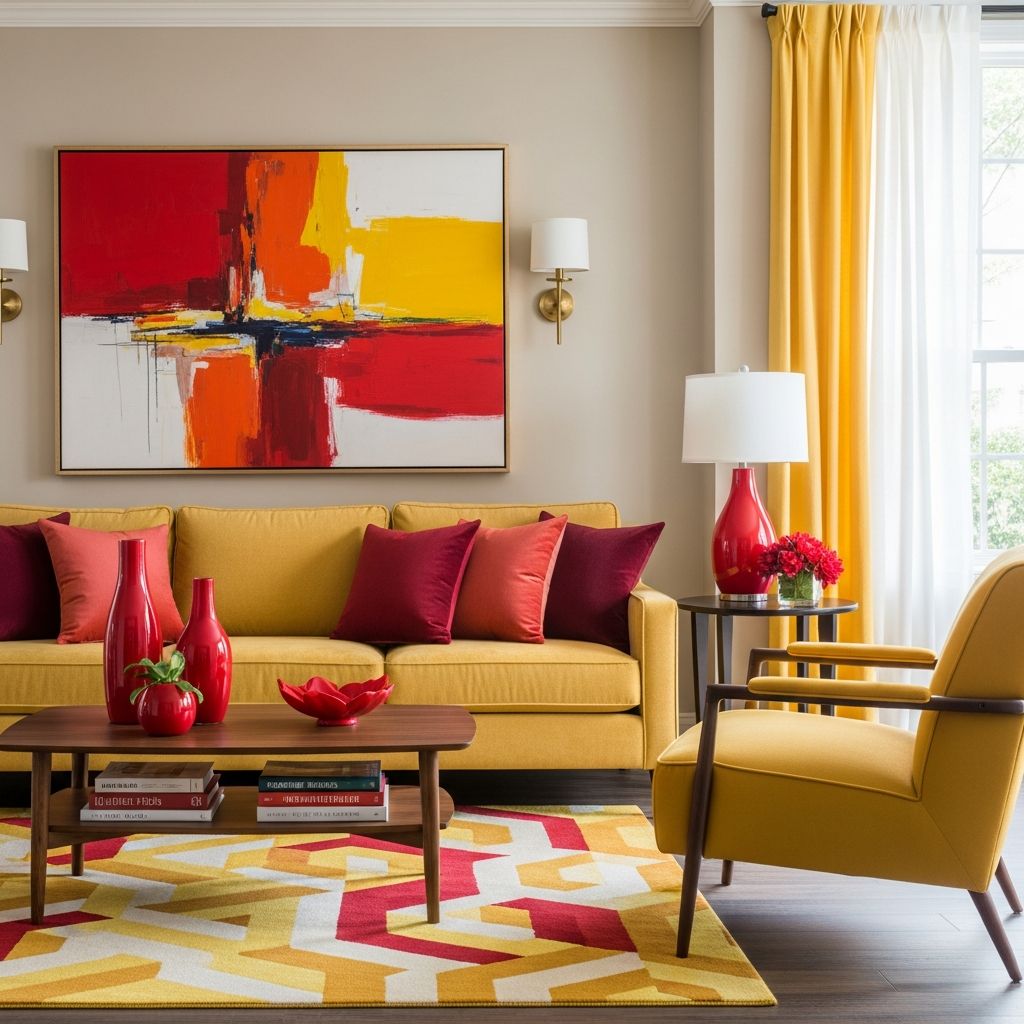 Master the art of combining red and yellow for a vibrant, balanced living room that radiates warmth and energy without overwhelming the space.