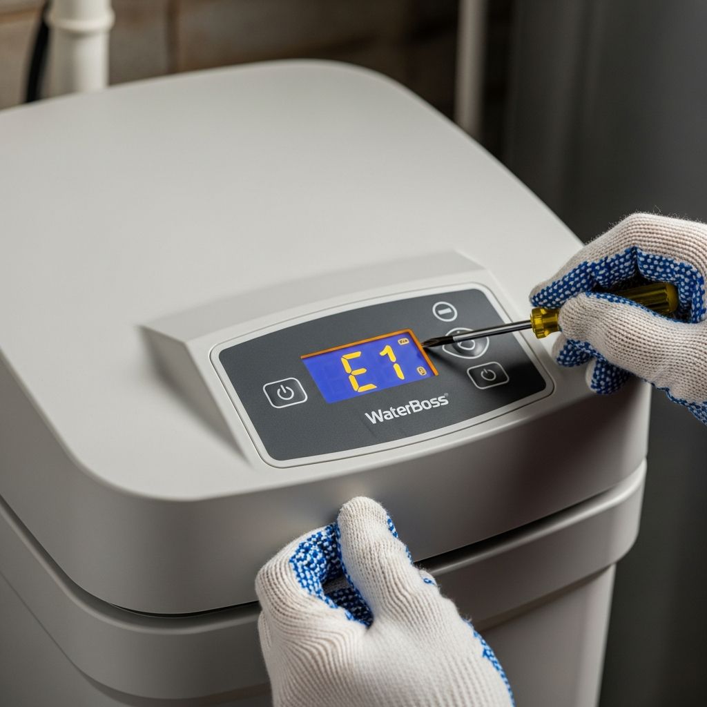 Step-by-step guide to diagnose and resolve E1 error codes on WaterBoss systems for optimal water softening performance.