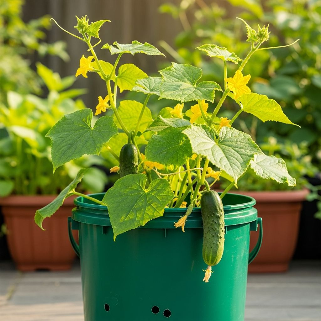 Master container gardening by cultivating fresh cucumbers in 5-gallon buckets for bountiful harvests in limited spaces.