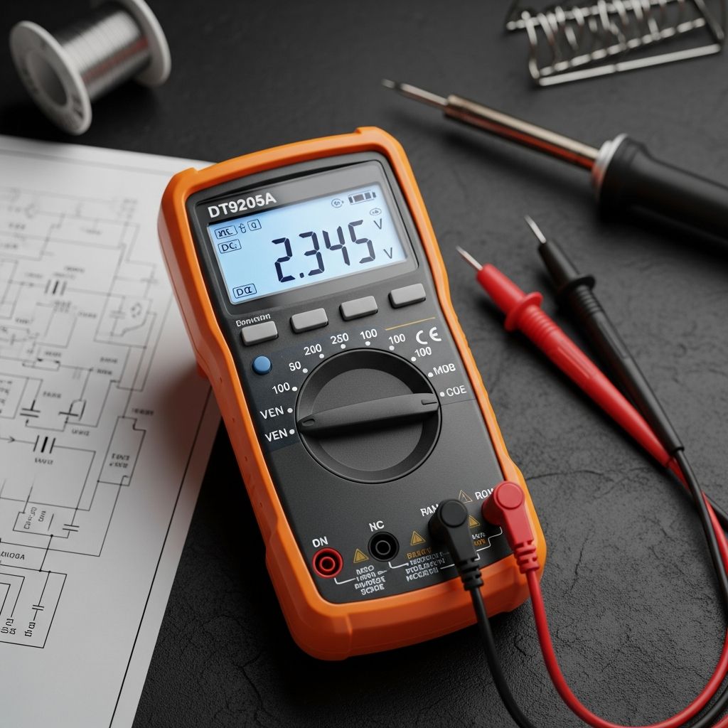 Comprehensive guide to using the DT9205A multimeter for precise voltage, current, resistance, and continuity measurements in DIY projects.