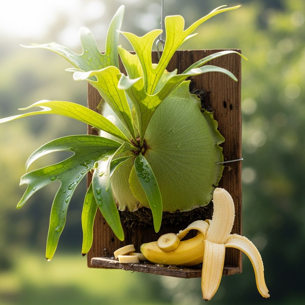 Unlock the secret to vibrant staghorn ferns using banana peels as a natural potassium boost for lush, healthy growth.