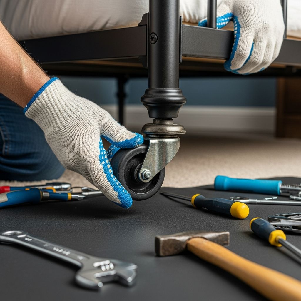 Step-by-step instructions for safely removing casters from bed frames.