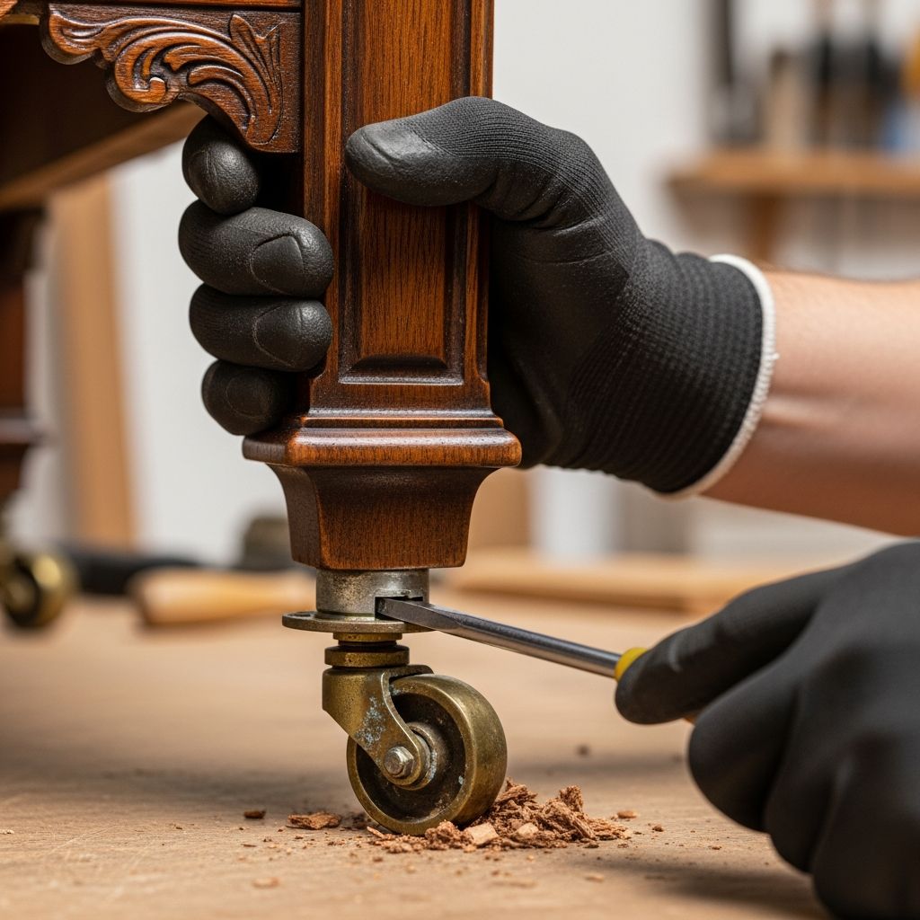 Expert guide to safely detach old casters from antique pieces for restoration and modern updates.