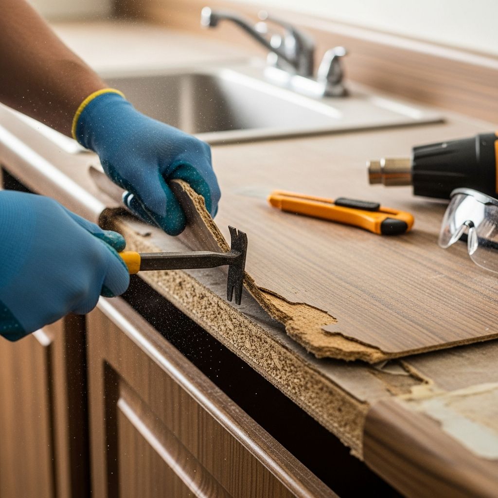 Master the step-by-step process to safely remove old laminate countertops and prepare for a stunning kitchen upgrade.