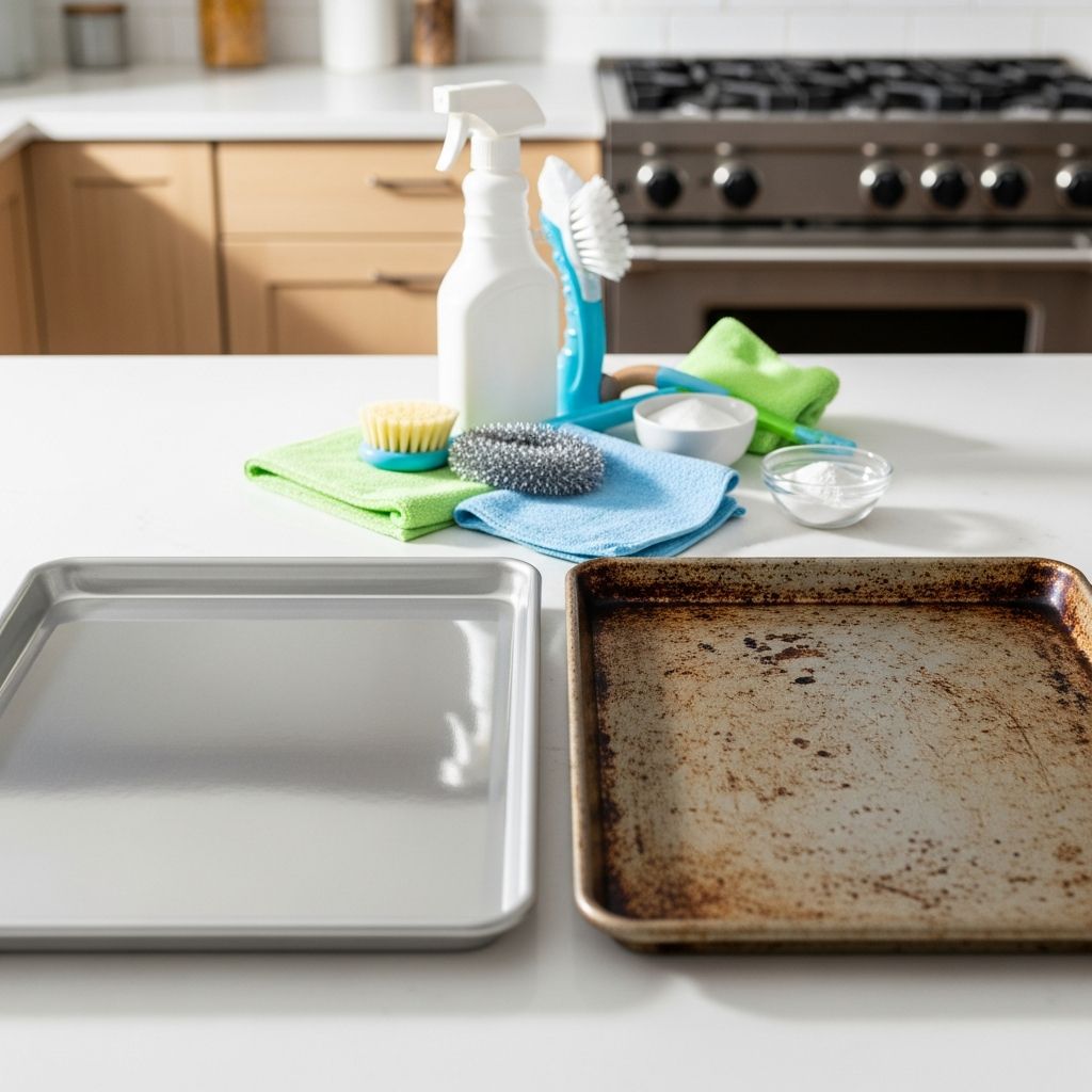 Restoring Baking Sheets: Complete Cleaning Guide Master the art of cleaning baked-on residue from baking sheets using proven techniques and household ingredients.