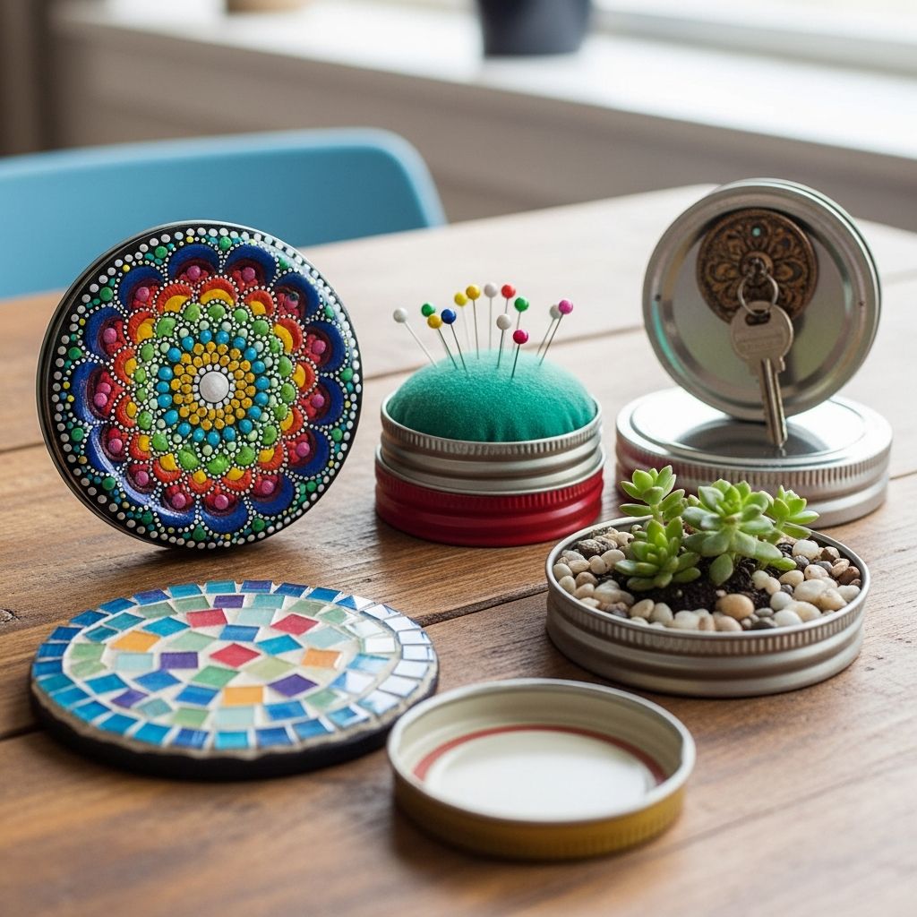 Turn discarded jar lids into beautiful home accents with these innovative upcycling projects.
