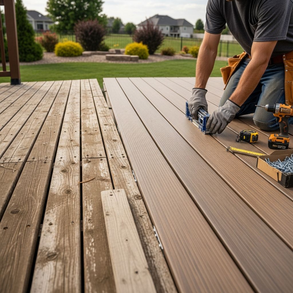 Transform your existing wood deck with durable composite materials and modern installation techniques.