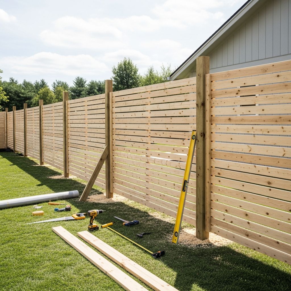 Transform your yard with a modern horizontal slat fence using affordable materials and simple tools for privacy and style.