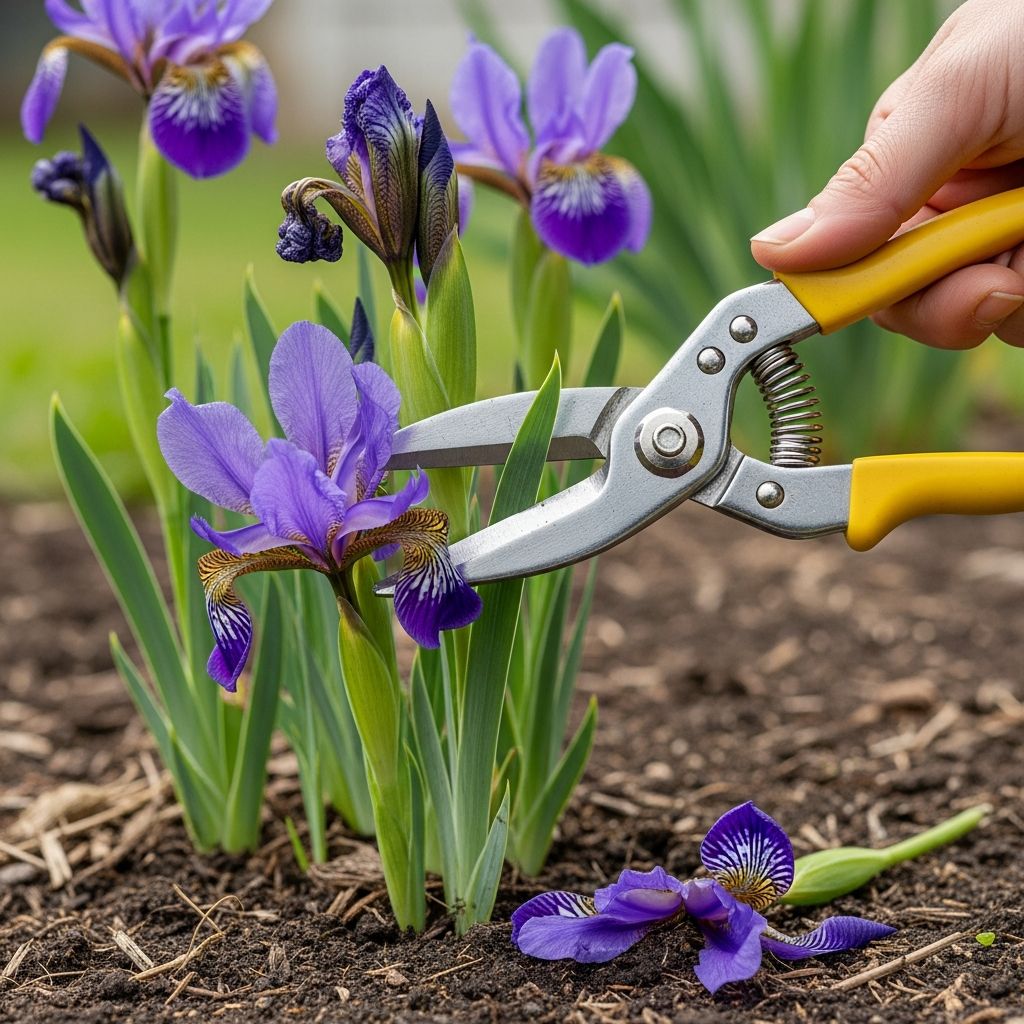 Master the art of removing spent iris blooms to encourage vibrant, extended flowering seasons.