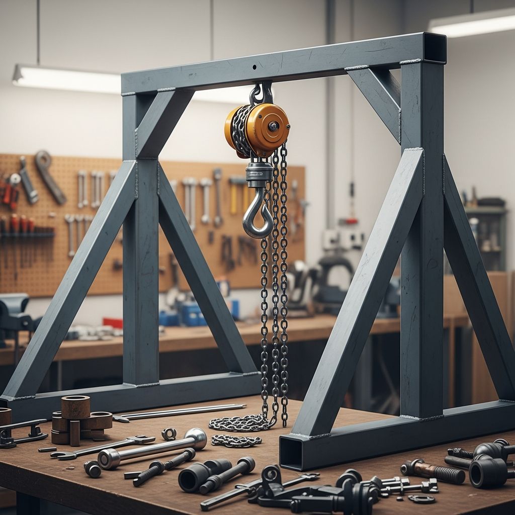 Build a sturdy, portable frame for your chain hoist to safely lift heavy loads in garage or workshop spaces.