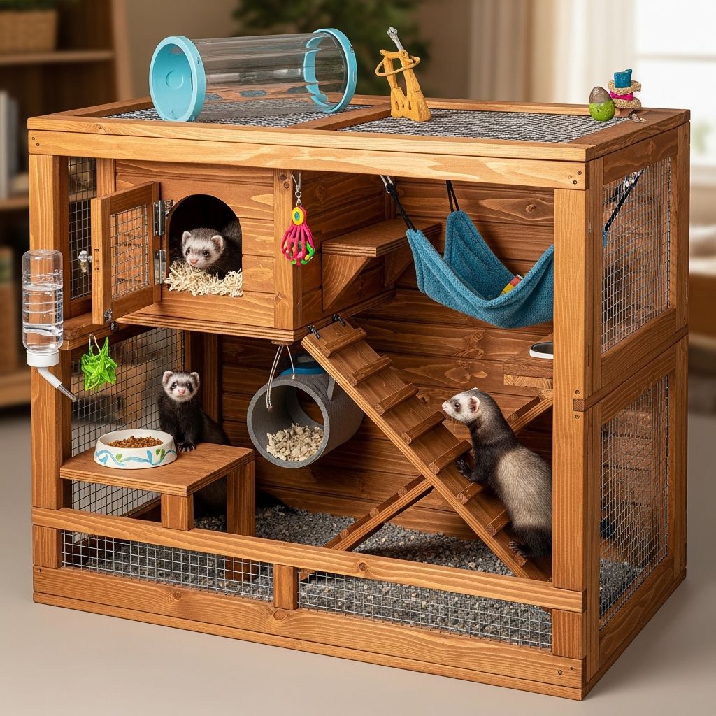 Craft a custom ferret enclosure with safe materials, smart design, and essential features for happy, healthy pets.