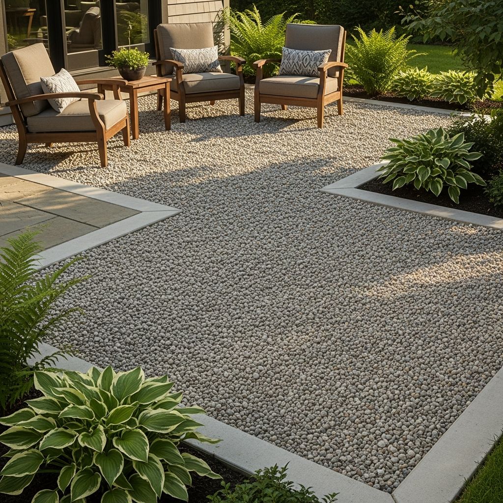 Transform your dull concrete patio into a stylish, low-maintenance outdoor retreat using pea gravel for timeless appeal and easy drainage.