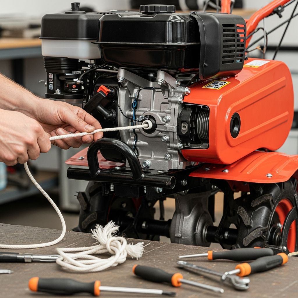 Step-by-step guide to fixing your tiller's starter rope, saving time and money on professional repairs.