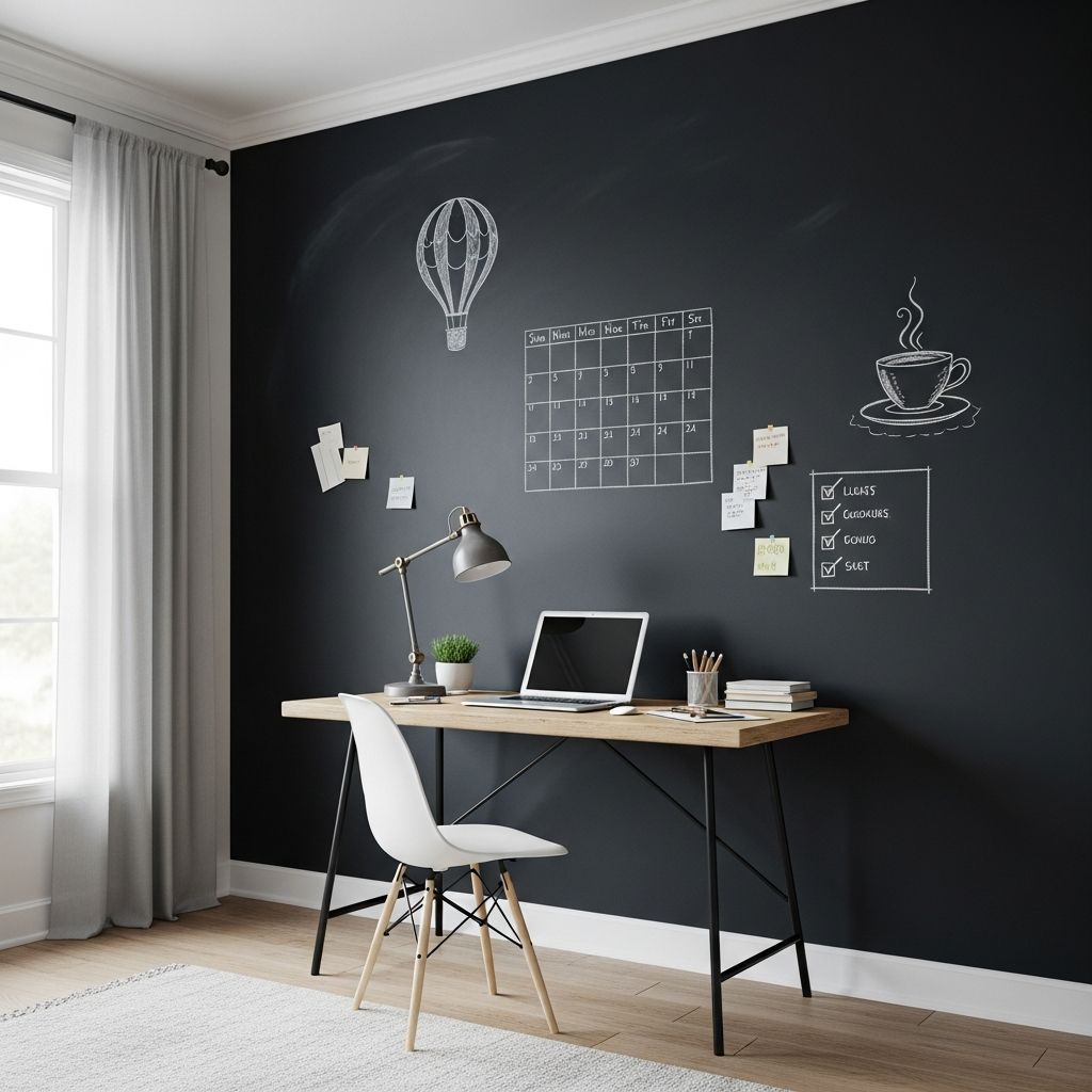 Transform any space with a custom chalkboard wall using simple tools and materials for endless creativity and organization.