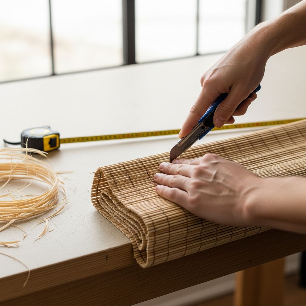 Customizing Bamboo Roman Shades: Trimming Guide Transform oversized bamboo Roman shades into perfect window treatments with our detailed DIY trimming techniques for height and width adjustments.