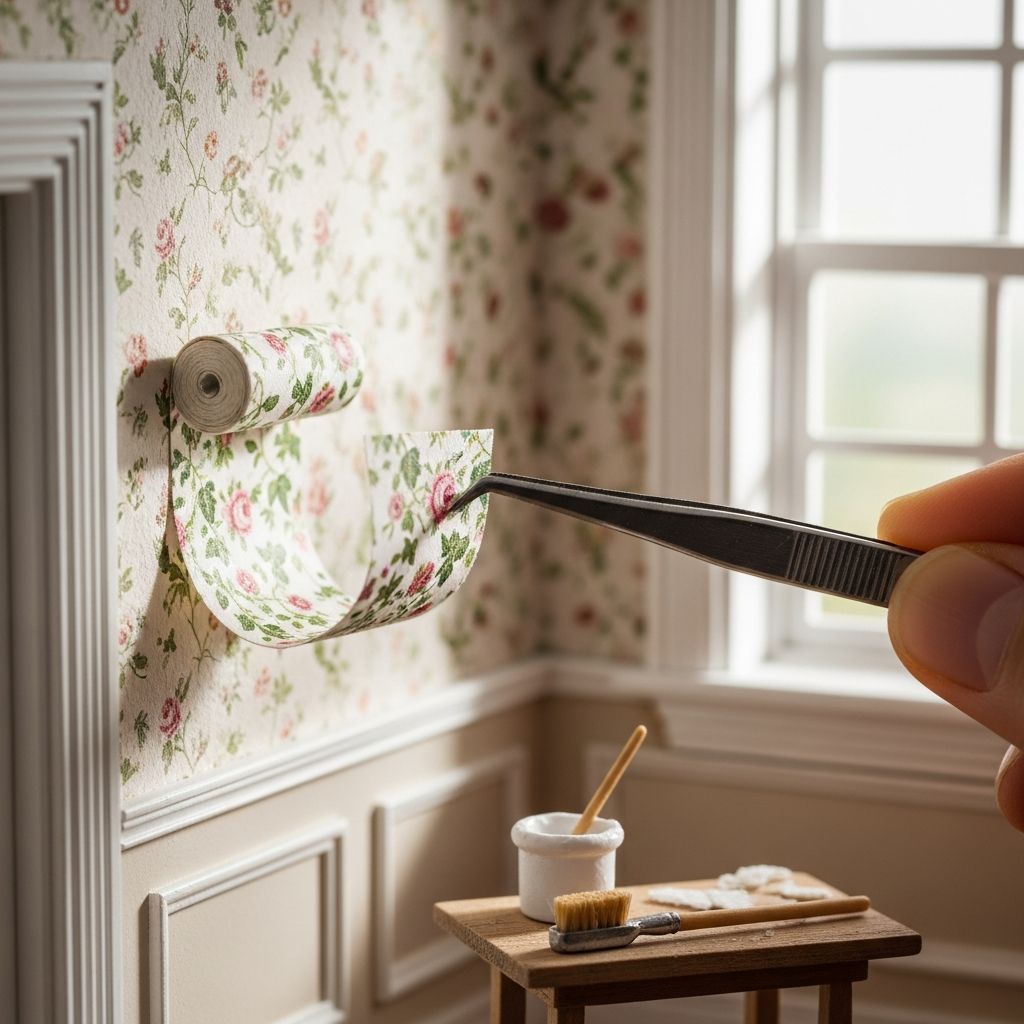 Master the art of dollhouse wallpapering with precise measurements, expert gluing techniques, and professional finishing tips for stunning miniature interiors.